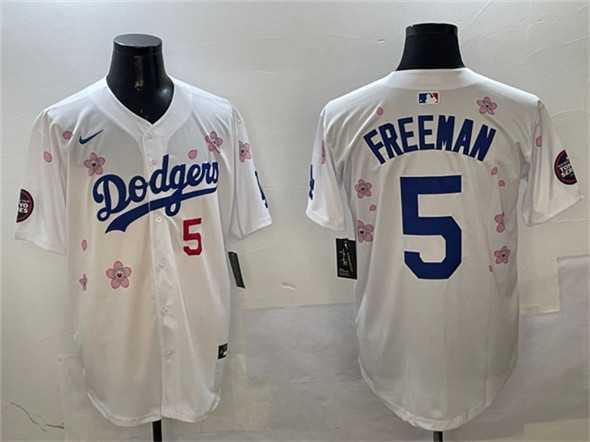 Mens Los Angeles Dodgers #5 Freddie Freeman White 2025 Tokyo Series Limited Stitched Jersey